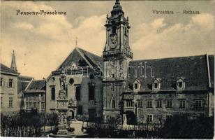 1914 Pozsony, Pressburg, Bratislava; Fő tér, Városháza. Sudek Antal kiadása / Hauptplatz mit dem Rathaus / main square, town hall (ázott / wet damage)