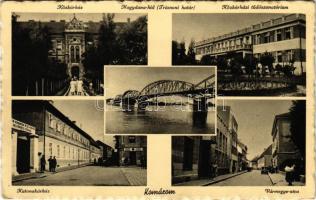 Komárom, Komárno; Kórház, Nagyduna híd (Trianoni határ), Tüdőszanatórium, Katonakórház, Vármegye utca / hospital, bridge, military hospital, street view (EK)