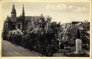 1933 Kassa, Kosice; Pomnik Gen. Dr. M. R. Stefánika a Dóm / székesegyház, Stefánik szobor / cathedral, monument (EK)