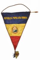 1958 Román lövészek hímzett selyem zászlója. / Romanian shooters embroidered silk flag with Romanian coat of arms 49x36 cm