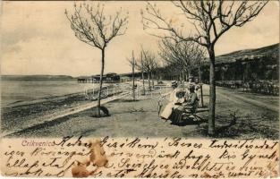 1904 Crikvenica, Cirkvenica; part, strand / beach, seashore (szakadás / tear)