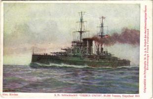 1912 SM Schlachtschiff "Viribus Unitis". K.u.K. Kriegsmarine / SMS Viribus Unitis az Osztrák-Magyar Haditengerészet Tegetthoff-osztályú csatahajója / Austro-Hungarian Navy SMS Viribus Unitis Tegetthoff-class dreadnought battleship s: Alex Kircher (ázott sarok / wet corner)