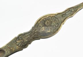 5 darab antik monogramos evőeszköz, kopással, h: 20,5 cm