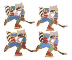 Amerikai Egyesült Államok 1980. "XIII. Téli Olimpia, Lake Placid" zománcozott fém jégkorong jelvény (4db) T:UNC,AU USA 1980. "XIV. Winter Olympics Lake Placid" enamelled metal ice hockey badge (4pcs) T:UNC,AU