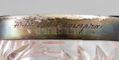 Kristály hamuzó ezüst (Ag) szerelékkel, jelzéssel, kopással, d: 8 cm, m: 4,5 cm