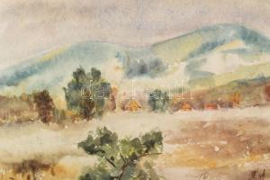Barkóczi Gyula (1912-2000): Hegyvidéki táj. Akvarell, papír, jelzett, üvegezett fakeretben, 34×47 cm