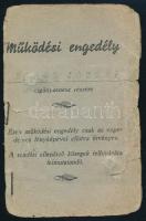 1941 Bp., fényképes működési engedély Boros József cigányzenész részére, sérült