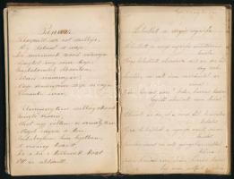 1878 Füzet kézzel írt feljegyzésekkel, versekkel, stb., sérült fűzéssel, néhány lap kijár