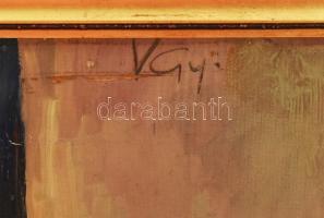 VGY jelzéssel, magyar festő, XX. sz. második fele: Mosónők. Olaj, vászon. Dekoratív fakeretben. 50x6...