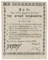 Eger 1849. 1kr kézi aláírással, "15737" sorszámmal T:F hátoldalán ragasztószalag nyom, de nem ragasztott! /  Hungary / Eger 1849. 1 Krajczár necessity note (notgeld) hand signed, with "15737" serial number C:F tape mark on the back Adamo EGE-1.1