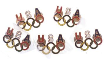 Amerikai Egyesült Államok DN "USA Olimpia" zománcozott fém olimpiai jelvény (5db) T:AU USA ND "USA Olympic Games, enamelled metal Olympic badge (5pcs) C:UNC