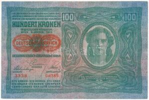 Ausztria 1919. (1912) 100K vízszintes "DEUTSCHÖSTERREICH" felülbélyegzéssel, mindkét oldal...