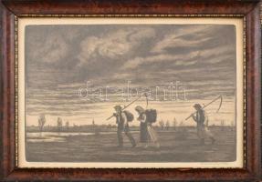 Conrad Gyula (1877-1959): Hazatérés. Rézkarc, papír, jelzett, üvegezett fakeretben, 21×29 cm