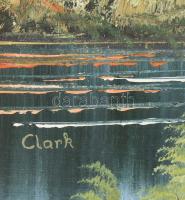 Clark jelzéssel: Hegyvidéki táj. Olaj, vászon. Dekoratív, sarkában kissé sérült fakeretben. 60x90 cm...