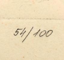 Borsos Miklós (1906-1990): Beszélgetés. Rézkarc, papír, jelzett, számozott (54/100), üvegezett faker...