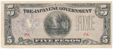 Fülöp-szigetek / Japán megszállás DN (1942.) 5P kék felülbélyegzéssel T:F Philippines / Japanese Occupation ND (1942.) 5 Pesos with blue overprint C:F Krause P#107