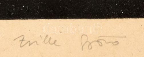 Zsille Győző (1925-2003): Ruhaszárítás. linómetszet, papír, jelzett, üvegezett keretben 21x35 cm