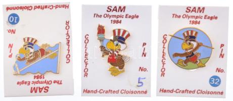 Amerikai Egyesült Államok 1984. "Sam az olimpiai sas - Los Angeles" zománcozott fém jelvény eredeti, számozott műanyag lapokon (3xklf: 5, 10, 32) T:UNC,AU USA 1984. "Sam the Olympic Eagle - Los Angeles" enamelled metal badges on original, numbered plastic sheets (3xdiff: 5, 10, 32) C:UNC,AU