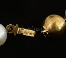 Hófehér édesvizi gyöngysor 14K arany (Au) csattal d: 6,2-67 mm, 19 cm, 10,9 g