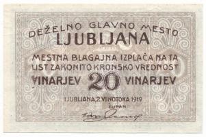 Jugoszlávia / Ljubljana 1919. 20v szükségpénz T:F szép papír Yugoslavia / Ljubljana 1919. 20 Vinarjev necessity note C:F fine paper