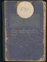 cca 1940-45 ácssegéd munkakönyve, számos neves budapesti építőmester és ács bélyegzőjével és/vagy au...