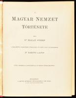 Szalay József - Baróti Lajos: A magyar nemzet története. I. köt.: Magyarország az Árpádház kihalásáig. Bp., [1895], Lampel Róbert (Wodianer F. és Fiai). Számos szövegközi és egészoldalas illusztrációval, térképekkel, kihajtható mellékletekkel. Kiadói aranyozott, festett egészvászon-kötés, jó állapotban, a gerincen apró sérüléssel.