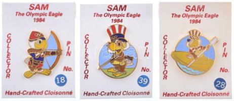 Amerikai Egyesült Államok 1984. "Sam az olimpiai sas - Los Angeles" zománcozott fém jelvény eredeti, számozott műanyag lapokon (3xklf: 18, 28, 39) T:UNC,AU USA 1984. "Sam the Olympic Eagle - Los Angeles" enamelled metal badges on original, numbered plastic sheets (3xdiff: 18, 28, 39) C:UNC,AU