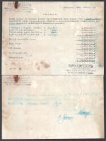 1946 Bp. Vármegyeháza épületében végzett bádogos és vízvezetékszerelési munkákról kiállított számla,...