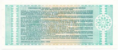 Argentína / Tucuman DN (1988.) 1A helyi bankjegy T:UNC
Argentina / Tucuman ND (1988.) 1 Austral loc...
