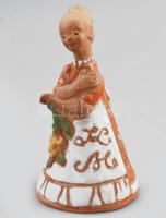 Kovács Margit (1902-1977): Kislány virággal. Festett kerámia, jelzett, hibátlan, m: 12 cm / Girl with flower. Painted ceramic with good condition