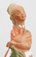 Kovács Margit (1902-1977): Kislány virággal. Festett kerámia, jelzett, hibátlan, m: 12 cm / Girl wit...