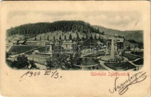 1900 Iglófüred, Bad Zipser Neudorf, Spisská Nová Ves Kupele, Novovesské Kúpele; látkép, szökőkút, Millenium szálloda / general view, spa, hotel villa fountain (EK)