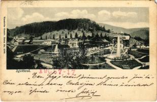 1905 Iglófüred, Bad Zipser Neudorf, Spisská Nová Ves Kupele, Novovesské Kúpele; látkép, szökőkút, Millenium szálloda. Wlaszlovits Gusztáv kiadása 1540. / general view, spa, hotel villa fountain (EM)