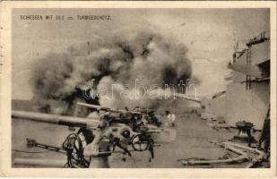 1914 K.u.K. Kriegsmarine Schiessen mit 30,5 cm Turmgeschütz / Osztrák-magyar haditengerészet csatahajó fegyvertornya tüzelés közben / Austro-Hungarian Navy turret gun in firing. Phot. Alois Beer, F.W. Schrinner 1914. + "K.u.K. Festungsartillerieregiment Nr.4 FELDPOST Zur Beförderung geeignet"