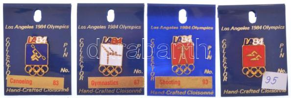 Amerikai Egyesült Államok 1984. "Sportágak - Los Angeles" zománcozott fém olimpiai jelvény eredeti, számozott műanyag lapokon (4xklf: 83, 87, 93, 95) T:UNC,AU USA 1984. "Sports - Los Angeles" enamelled Olympic metal badges on original, numbered plastic sheets (4xdiff: 83, 87, 93, 95) C:UNC,AU