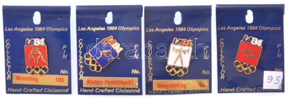 Amerikai Egyesült Államok 1984. "Sportágak - Los Angeles" zománcozott fém olimpiai jelvény eredeti, számozott műanyag lapokon (4xklf: 91, 95, 99, 100) T:UNC,AU USA 1984. "Sports - Los Angeles" enamelled Olympic metal badges on original, numbered plastic sheets (4xdiff: 91, 95, 99, 100) C:UNC,AU