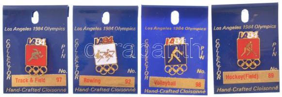 Amerikai Egyesült Államok 1984. "Sportágak - Los Angeles" zománcozott fém olimpiai jelvény eredeti, számozott műanyag lapokon (4xklf: 89, 92, 97, 98) T:UNC,AU USA 1984. "Sports - Los Angeles" enamelled Olympic metal badges on original, numbered plastic sheets (4xdiff: 89, 92, 97, 98) C:UNC,AU