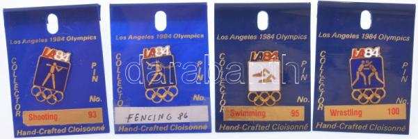 Amerikai Egyesült Államok 1984. "Sportágak - Los Angeles" zománcozott fém olimpiai jelvény eredeti, számozott műanyag lapokon (4xklf: 86, 93, 95, 100) T:UNC,AU USA 1984. "Sports - Los Angeles" enamelled Olympic metal badges on original, numbered plastic sheets (4xdiff: 86, 93, 95, 100) C:UNC,AU