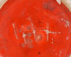 Piros, kékeszöld háló mintás kerámia váza. Kézzel festett, jelzett, hibátlan 23 cm