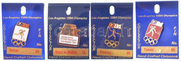 Amerikai Egyesült Államok 1984. "Sportágak - Los Angeles" zománcozott fém olimpiai jelvény eredeti, számozott műanyag lapokon (4xklf: 78, 86, 94, 96) T:UNC,AU USA 1984. "Sports - Los Angeles" enamelled metal Olympic badges on original, numbered plastic sheets (4xdiff: 78, 86, 94, 96) C:UNC,AU