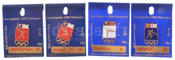 Amerikai Egyesült Államok 1984. "Sportágak - Los Angeles" zománcozott olimpiai fém jelvény eredeti, számozott műanyag lapokon (4xklf: 80, 81, 87, 88) T:UNC,AU USA 1984. "Sports - Los Angeles" enamelled Olympic metal badges on original, numbered plastic sheets (4xdiff: 80, 81, 87, 88) C:UNC,AU