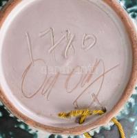 Jelzett iparművész falitál, kopással, d: 28 cm