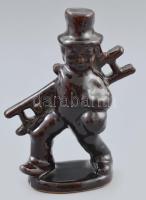 Barnamázas kerámia kéményseprő figura, jelzés nélkül, hibátlan, m: 17,5 cm