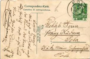 SMS ADRIA Osztrák-Magyar Haditengerészet csatahajójának belseje matrózokkal és 15 cm Krupp ágyúval /...