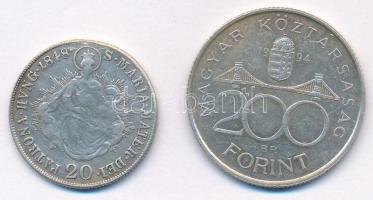 1848B 20kr Ag "V. Ferdinánd" + 1994. 200Ft Ag "Deák Ferenc" T:AU-F közte karc, a...