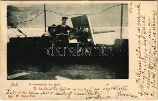 1904 Osztrák-magyar haditengerészet matrózai lőgyakorlat közben a fedélzeten, gépfegyver / K.u.k. Kriegsmarine Vormeisterfeuer am Bord / Austro-Hungarian Navy mariners shooting practice on board, machine gun. M. Clapis Pola, 1605. (EK)