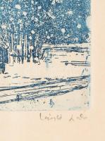 László Gyula (1910-1998): Hóesés. Rézkarc, papír, jelzett, 30×17,5 cm