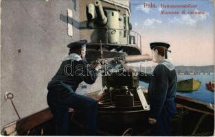 K.u.K. Kriegsmarine, Kanonenmanöver / Manovre di cannone / Austro-Hungarian Navy, cannon maneuvers, mariners. Dep. A. Bonetti Pola 1910.