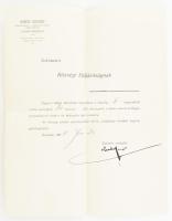 1909 Kner Izidor nyomdász autográf aláírása levélen