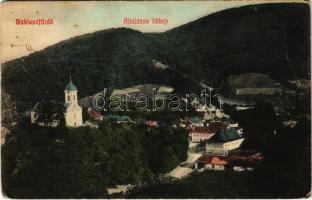 1907 Szklenófürdő, Sklené Teplice; látkép a templommal / general view with church (fa)